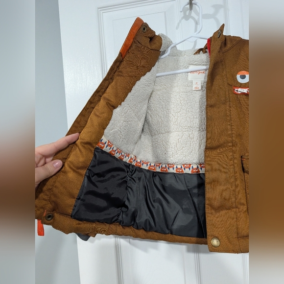 Cat & Jack Brown Hooded Winter Jacket with Monster Eye Design in Size 3T - Picture 9 of 12